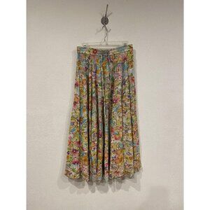 Phool Skirt Womens Medium Multicolor Floral Cotton Pleated Peasant Boho Midi